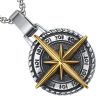 pendentif boussole argent et or en acier inoxydable