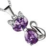 pendentif chat argent et cristal violet