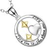 pendentif rond cœur étoiles en argent sterling 925 et or