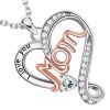 pendentif cœur maman zircons et acier argenté