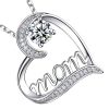 pendentif cœur mom zircons en acier inoxydable