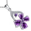 pendentif trèfle zircons violets en acier inox argenté
