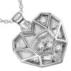 pendentif cœur cage zircons et acier inoxydable